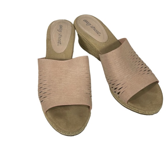 Easy Street Sz 12 Blush Pink Stretch Comfort Espadrille Wedge Slide Heel Shoe - Picture 1 of 12